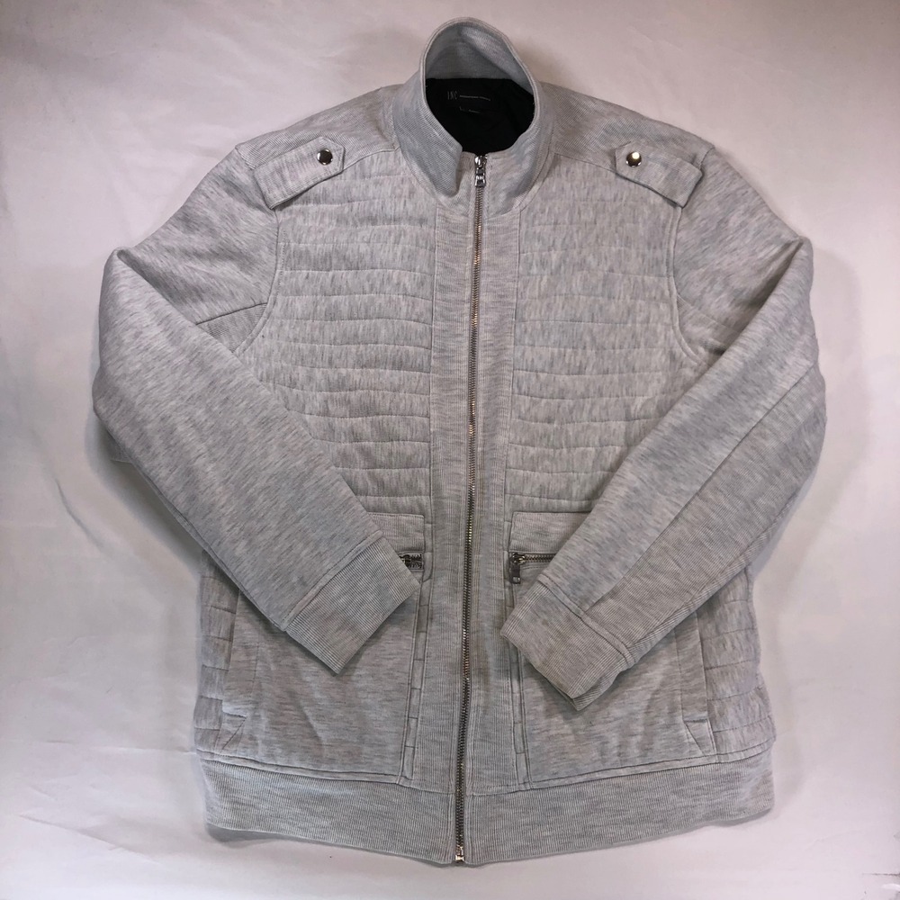 INC International Concepts Mens Grey Quilted Full Zip Moto Bomber Jacket Large